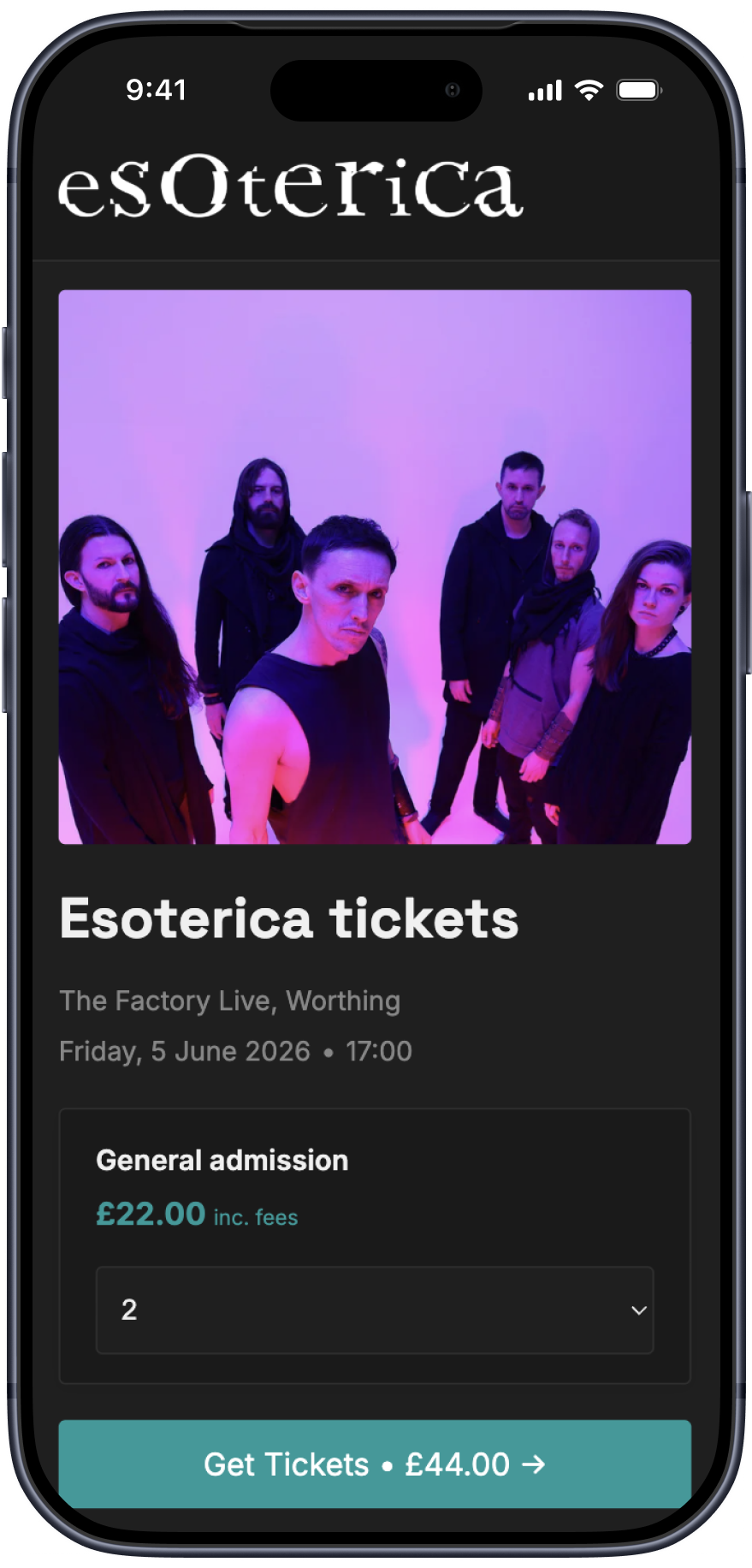 Branded event page on EI Tickets